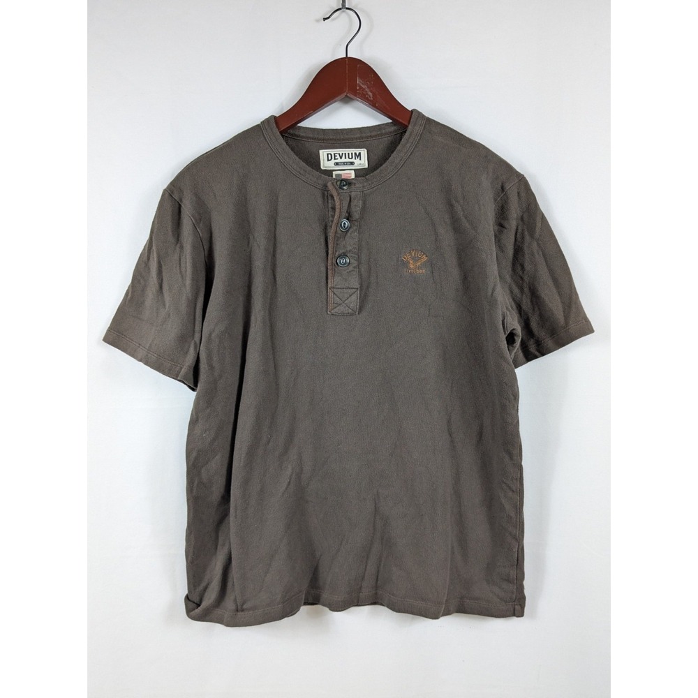 Devium Henley Short Sleeve Button Shirt Mens Large Made USA Organic Cotton 2822